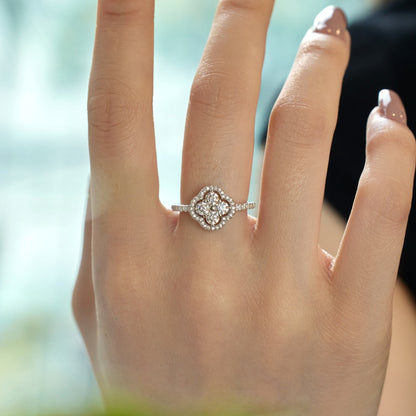 [Echo Fine ]Four Leaf Clover Flower Design Ring