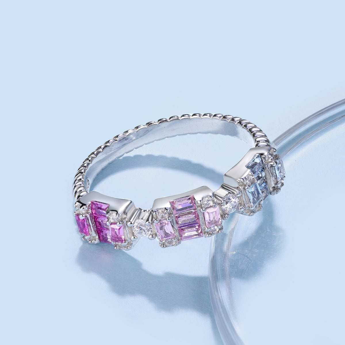 [Echo Fine ]Unique Colorful Emerald Cut Party Ring