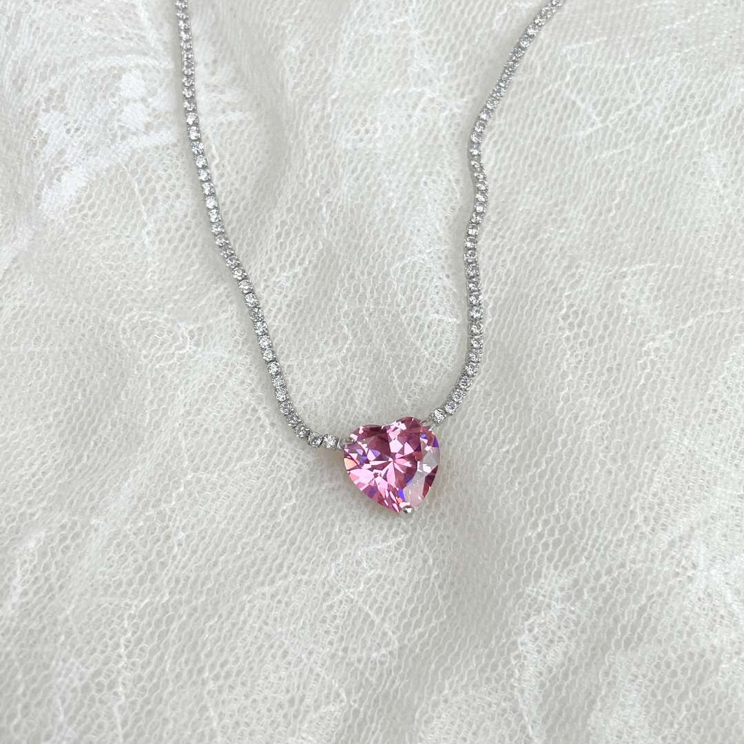 [Echo Fine ]8.0 Carat Versatile Colorful Sweet Heart-Shaped Tennis Necklace