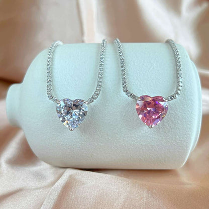 [Echo Fine ]8.0 Carat Versatile Colorful Sweet Heart-Shaped Tennis Necklace