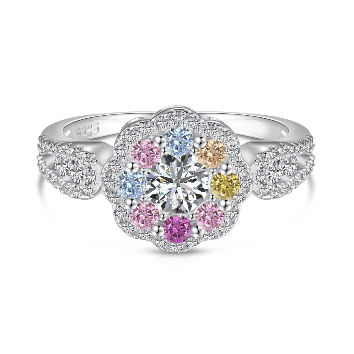 [Echo Fine ]Delicate Colorful Round Cut Flower Shape Wedding Ring