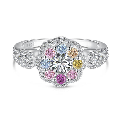 [Echo Fine ]Delicate Colorful Round Cut Flower Shape Wedding Ring