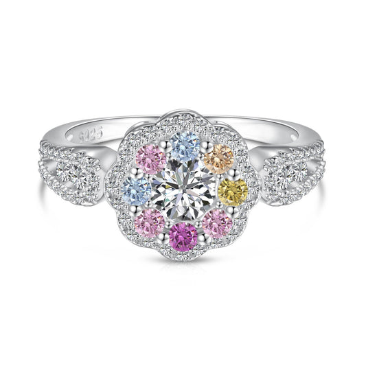[Echo Fine ]Delicate Colorful Round Cut Flower Shape Wedding Ring