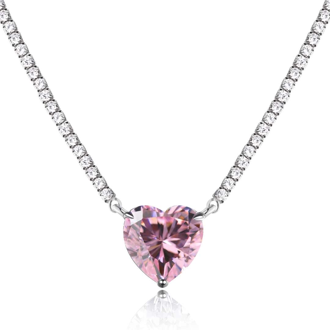 [Echo Fine ]8.0 Carat Versatile Colorful Sweet Heart-Shaped Tennis Necklace