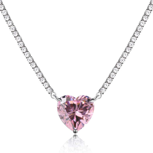 [Echo Fine ]8.0 Carat Versatile Colorful Sweet Heart-Shaped Tennis Necklace