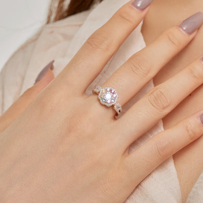 [Echo Fine ]Delicate Colorful Round Cut Flower Shape Wedding Ring