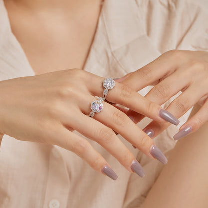 [Echo Fine ]Delicate Colorful Round Cut Flower Shape Wedding Ring