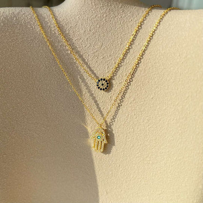 [Echo Fine ]Demon Eye Hamsa Palm Necklace