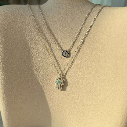 [Echo Fine ]Demon Eye Hamsa Palm Necklace