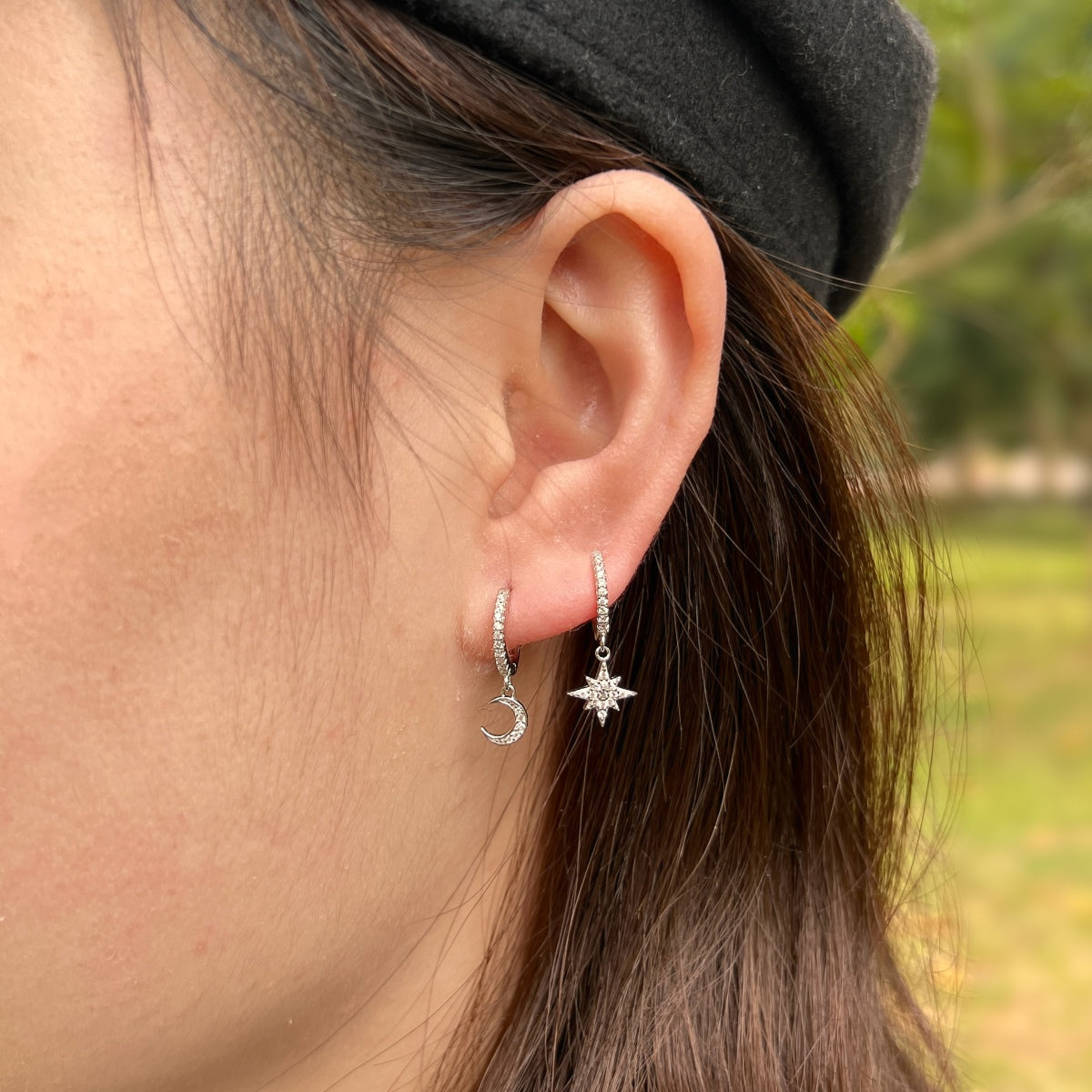 [Echo Fine ]Star and Moon Asymmetric Earrings
