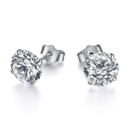 [Echo Fine ]Stylish Shiny Round Center Stone Stud Earrings