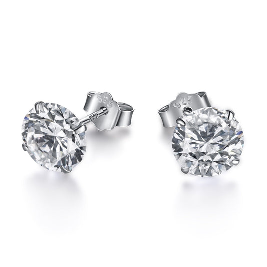 [Echo Fine ]Stylish Shiny Round Center Stone Stud Earrings
