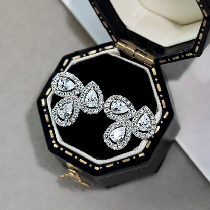 [Echo Fine ]Ornate Flower Shape Pear Cut Lover Earrings