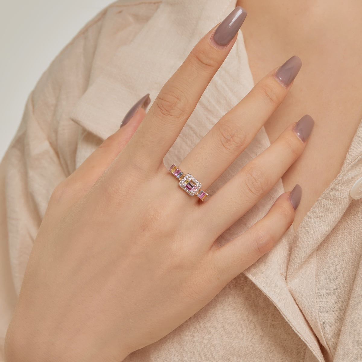[Echo Fine ]Exquisite Colorful Radiant Cut Party Ring