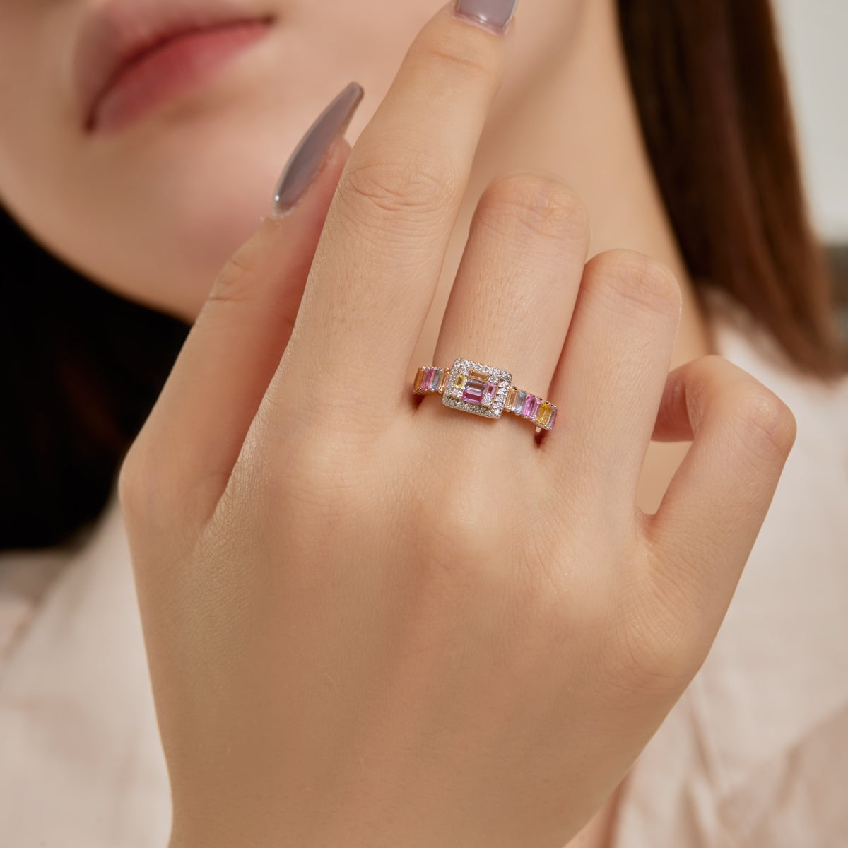 [Echo Fine ]Exquisite Colorful Radiant Cut Party Ring