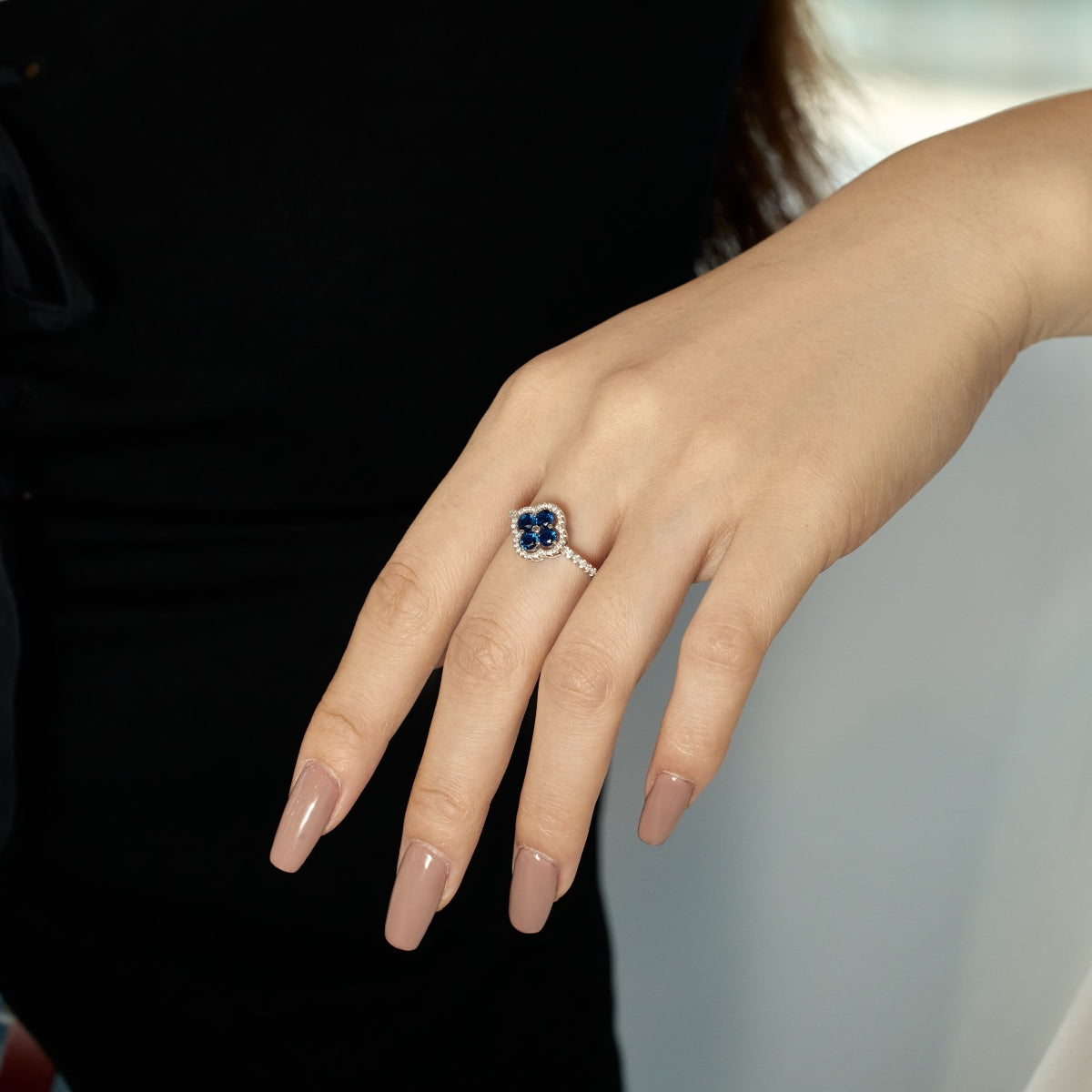 [Echo Fine ]Four Leaf Clover Flower Design Ring