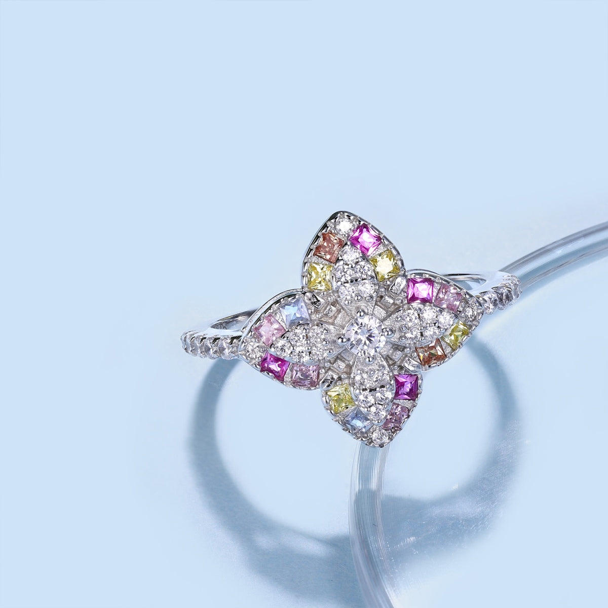 [Echo Fine ]Luxurious Colorful Flower Shape Banquet Ring