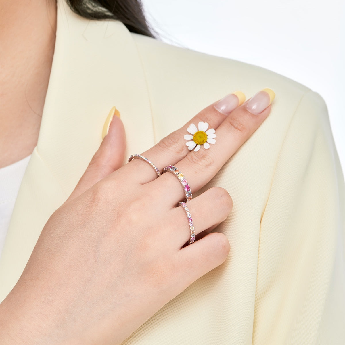 [Echo Fine ]Ornate Colorful Round Cut Tennis Ring