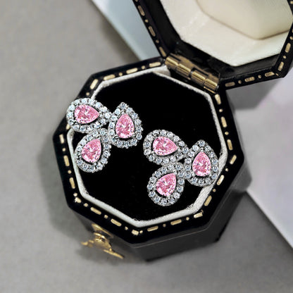 [Echo Fine ]Ornate Flower Shape Pear Cut Lover Earrings