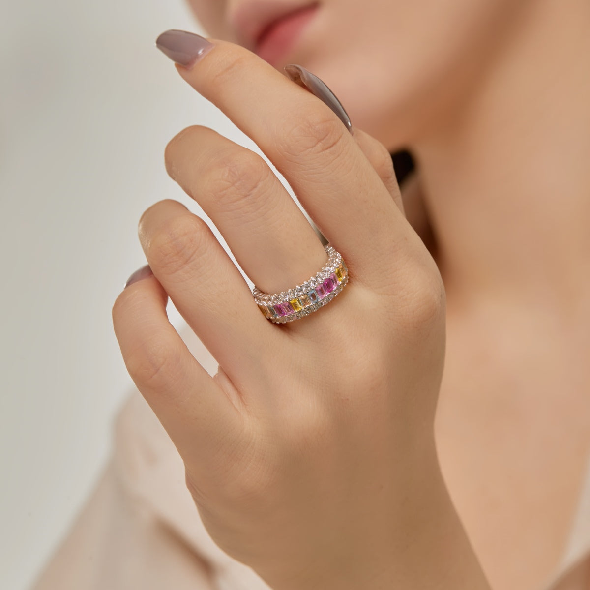 [Echo Fine ]Dainty Colorful Radiant Cut Daily Ring