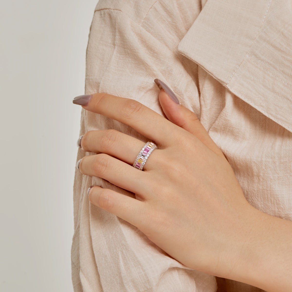 [Echo Fine ]Dainty Colorful Radiant Cut Daily Ring