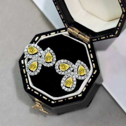 [Echo Fine ]Ornate Flower Shape Pear Cut Lover Earrings