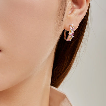 [Echo Fine ]Dazzling Colorful Emerald Cut Daily Earrings