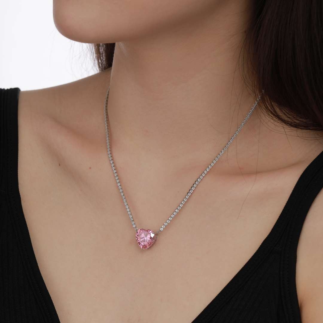 [Echo Fine ]8.0 Carat Versatile Colorful Sweet Heart-Shaped Tennis Necklace