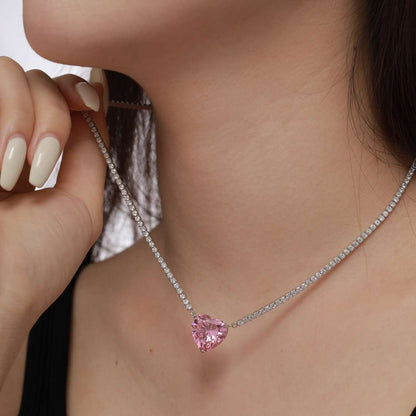 [Echo Fine ]8.0 Carat Versatile Colorful Sweet Heart-Shaped Tennis Necklace