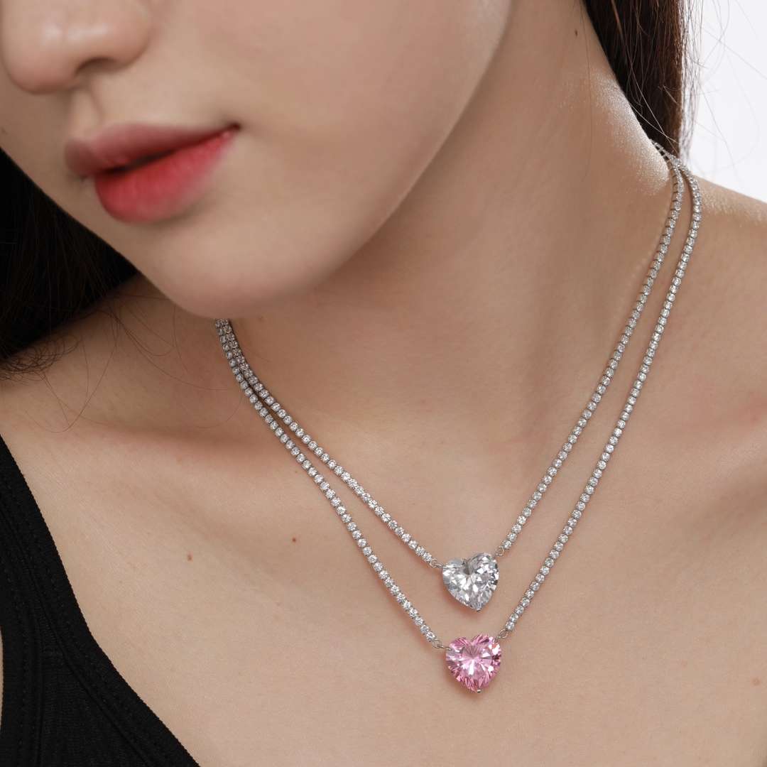 [Echo Fine ]8.0 Carat Versatile Colorful Sweet Heart-Shaped Tennis Necklace