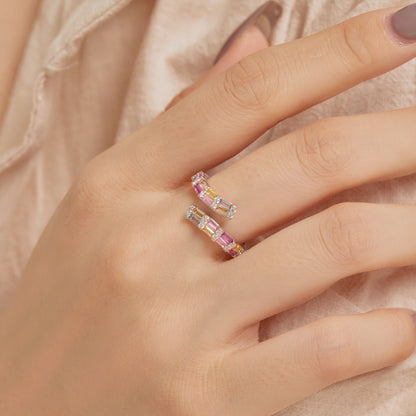 [Echo Fine ]Charming Colorful Radiant Cut Adjustable Daily Ring