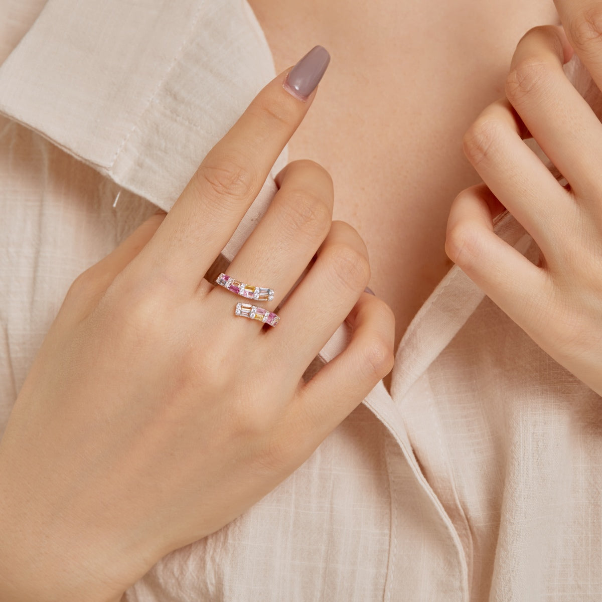 [Echo Fine ]Charming Colorful Radiant Cut Adjustable Daily Ring