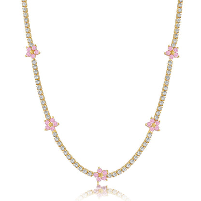 [Echo Fine ]Luxurious Colorful Flower Tennis Necklace
