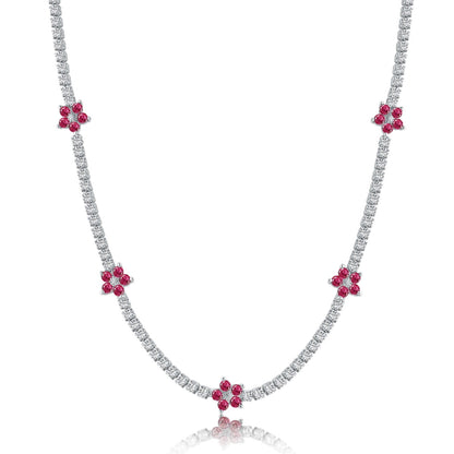[Echo Fine ]Luxurious Colorful Flower Tennis Necklace