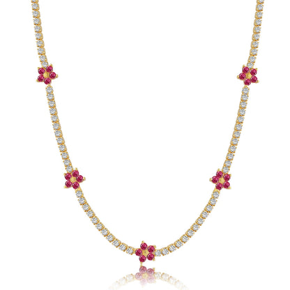 [Echo Fine ]Luxurious Colorful Flower Tennis Necklace