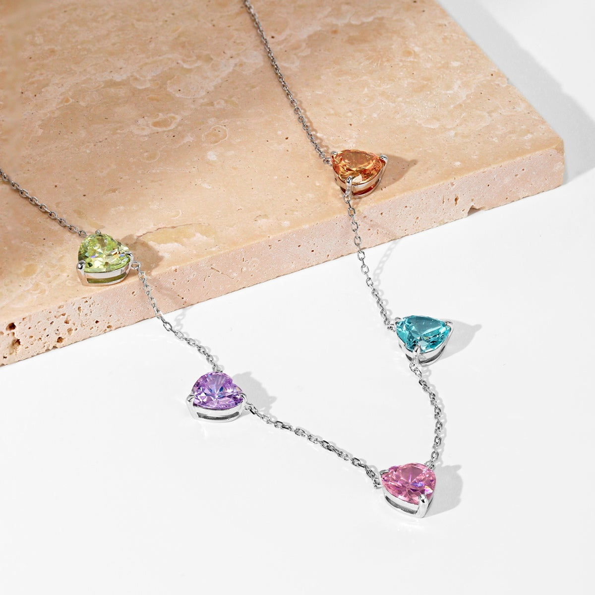 [Echo Fine ]Sparkling Colorful Heart Cut Necklace