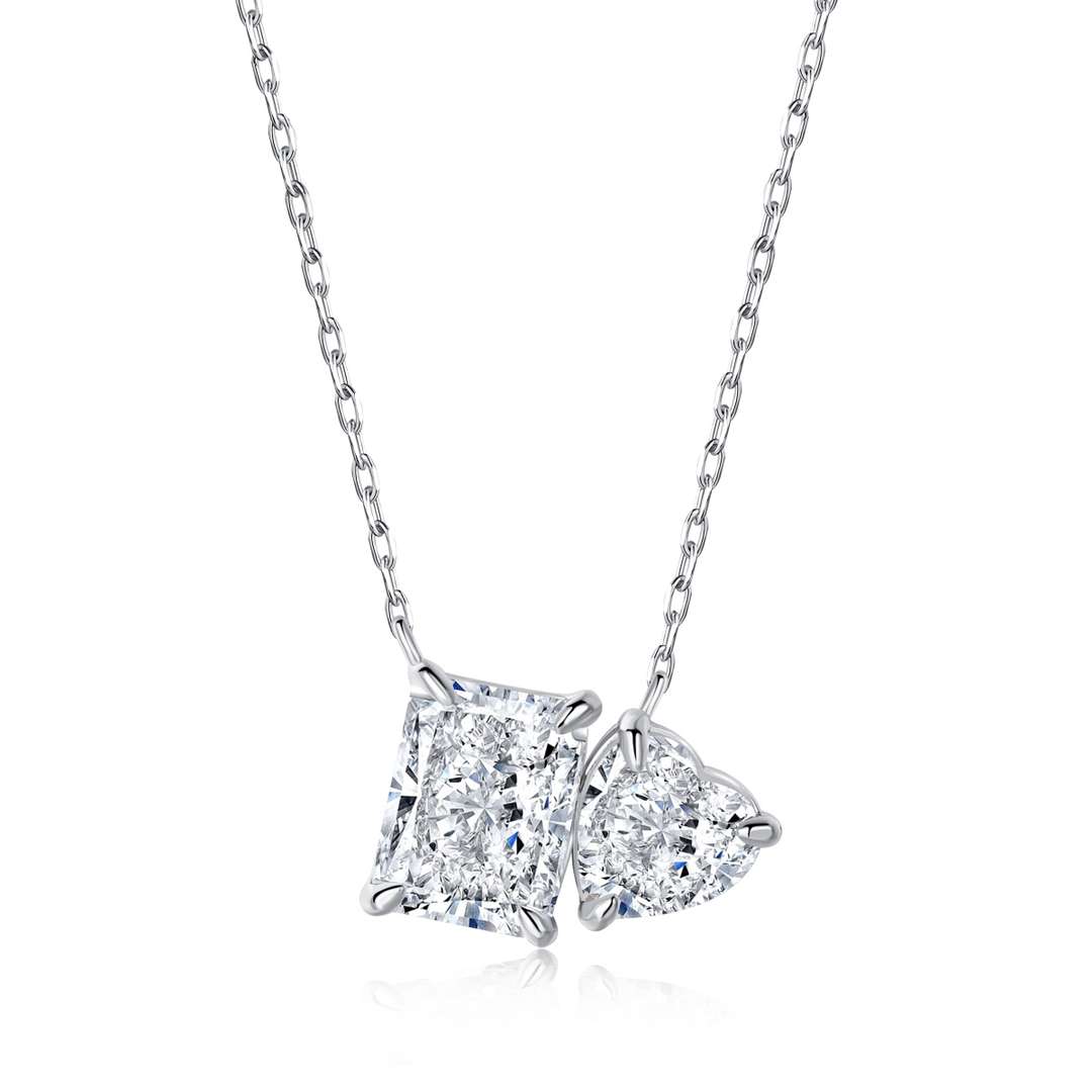 [Echo Fine ]Dazzling Square & Heart Shape Necklace