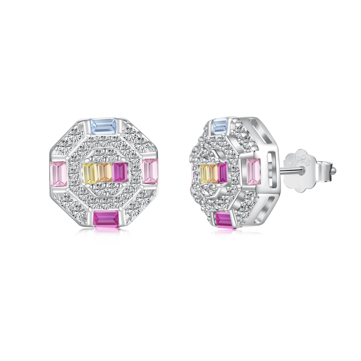 [Echo Fine ]Ornate Colorful Octagon Shape Daily Earrings