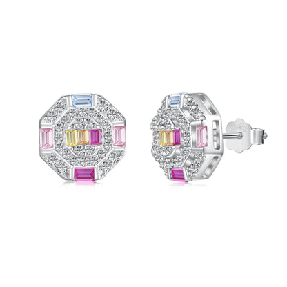 [Echo Fine ]Ornate Colorful Octagon Shape Daily Earrings