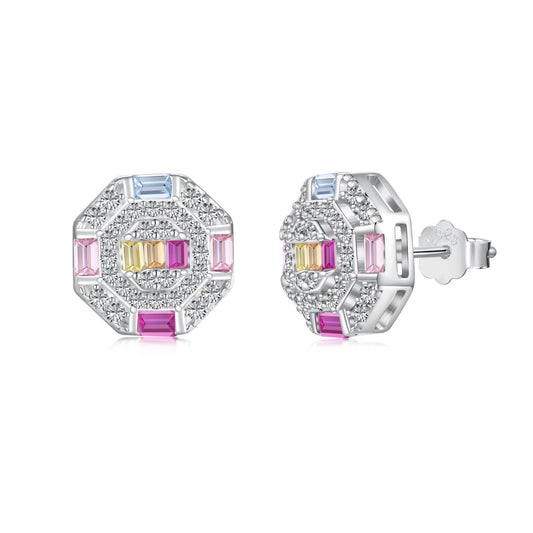 [Echo Fine ]Ornate Colorful Octagon Shape Daily Earrings