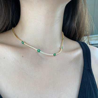 [Echo Fine ]Luxurious Colorful Flower Tennis Necklace