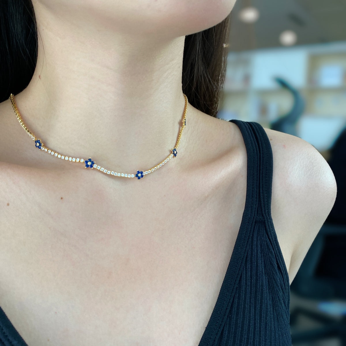 [Echo Fine ]Luxurious Colorful Flower Tennis Necklace
