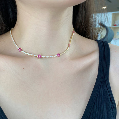 [Echo Fine ]Luxurious Colorful Flower Tennis Necklace