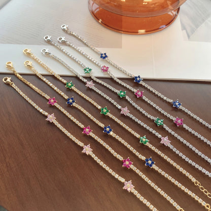 [Echo Fine ]Sparkling Flower Shape Tennis Bracelet