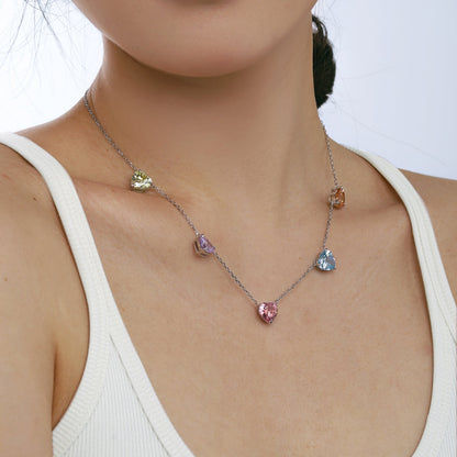[Echo Fine ]Sparkling Colorful Heart Cut Necklace