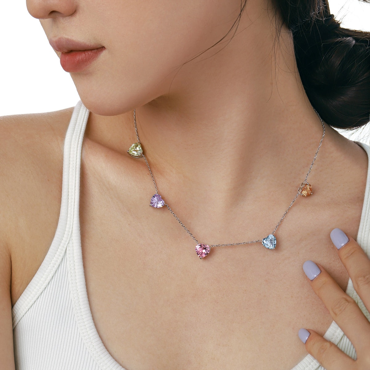 [Echo Fine ]Sparkling Colorful Heart Cut Necklace