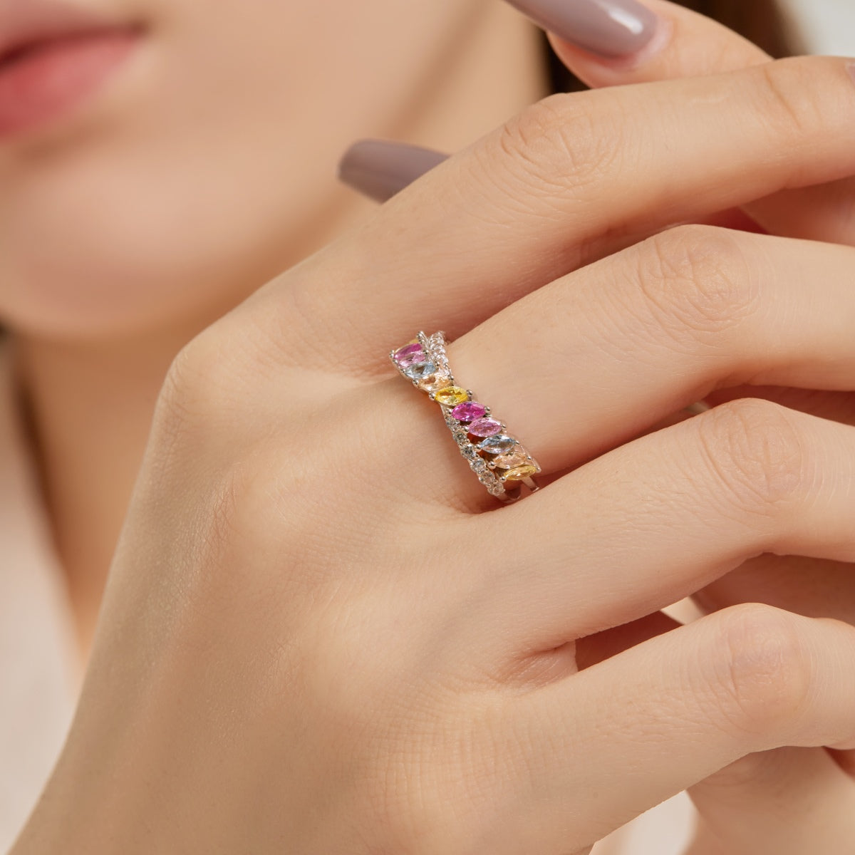 [Echo Fine ]Unique Colorful Marquise Cut Daily Ring