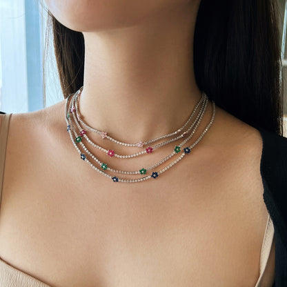 [Echo Fine ]Luxurious Colorful Flower Tennis Necklace