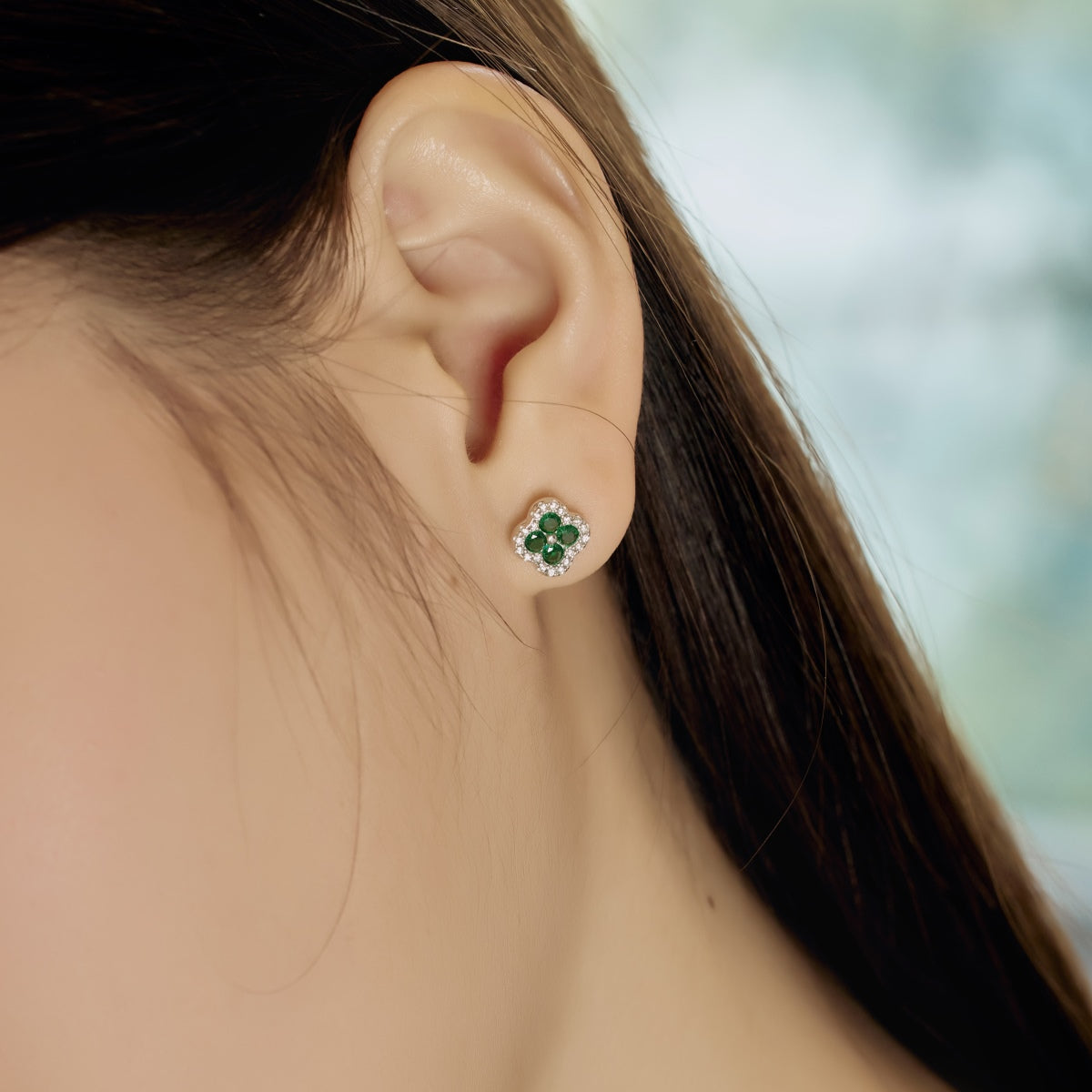 [Echo Fine ]Four-Leaf Clover Flower Shaped Earrings