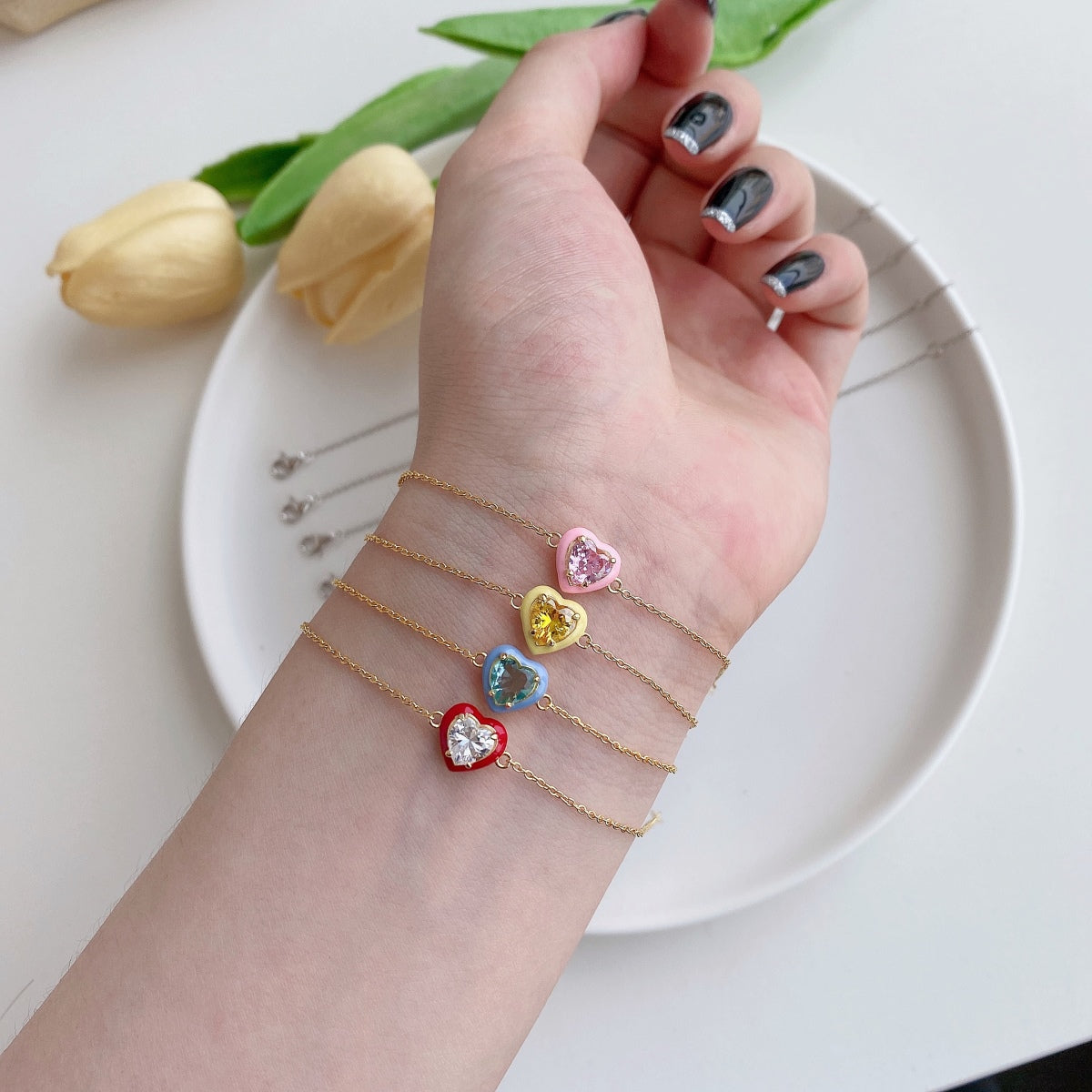 [Echo Fine ]Sparkling Romantic Heart Shape Lover Bracelet